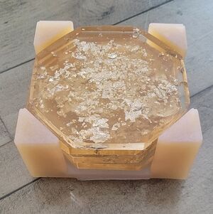 Hand-made Epoxy Metallic and Cream Coaster Set With Holder
